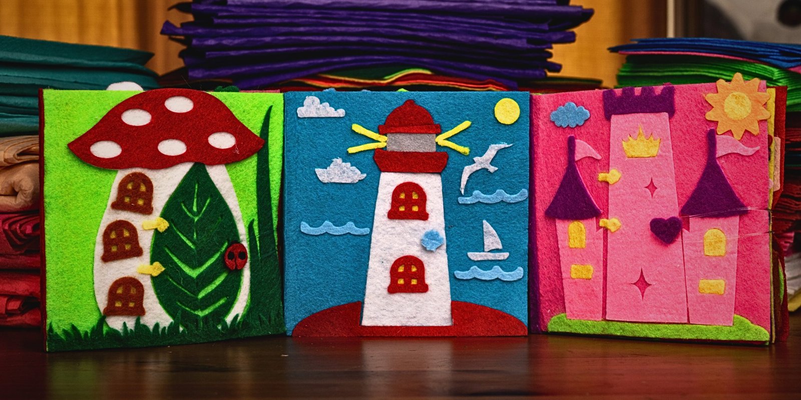 Finished Felt toys in display